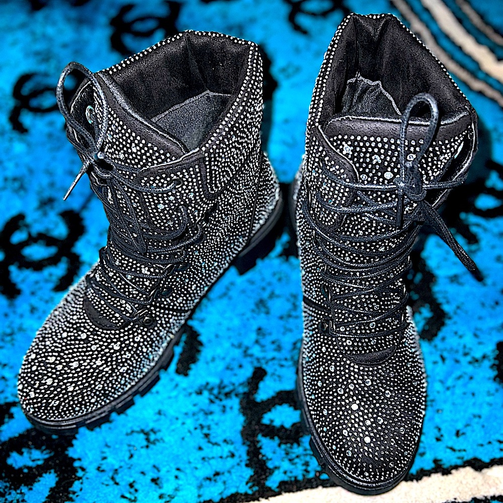 Rouge Helium Embellished Combat Bootie